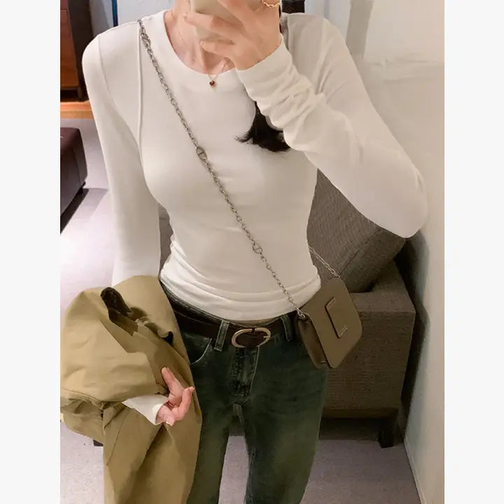 Fitted Crew Neck Long Sleeve T-Shirt