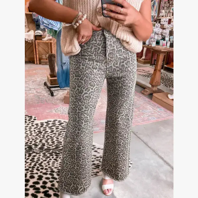 Brown Leopard Print High Waisted Flare Jeans